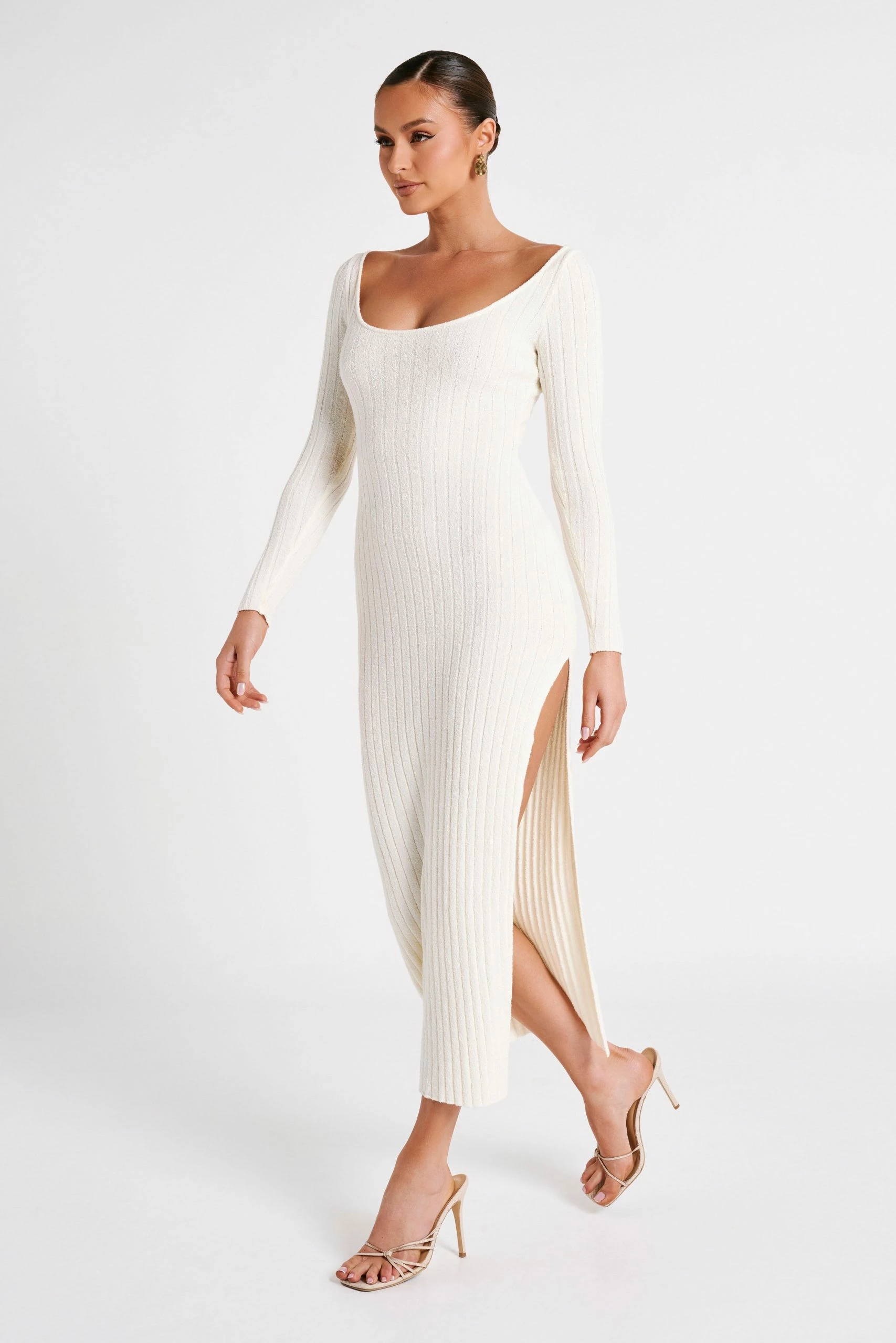 Zinnia Knit Maxi Dress With Split - White 6 Zinnia Knit Maxi Dress With Split - White - Image 4