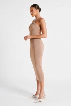 Sarai Halter Neck Knit Midi Dress - Wheat 13 Sarai Halter Neck Knit Midi Dress - Wheat -Meshki Shop MESHKI ECOM JULY23 KATIE DAY01 S11 014