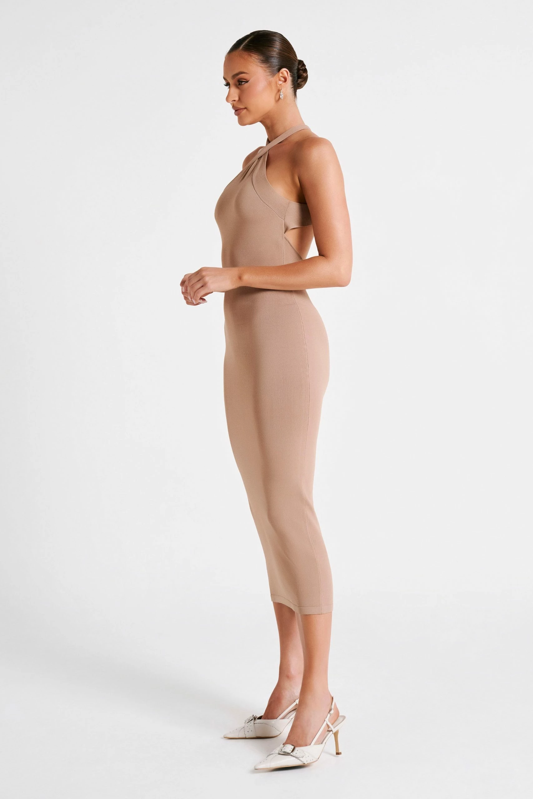 Sarai Halter Neck Knit Midi Dress - Wheat 5 Sarai Halter Neck Knit Midi Dress - Wheat - Image 3