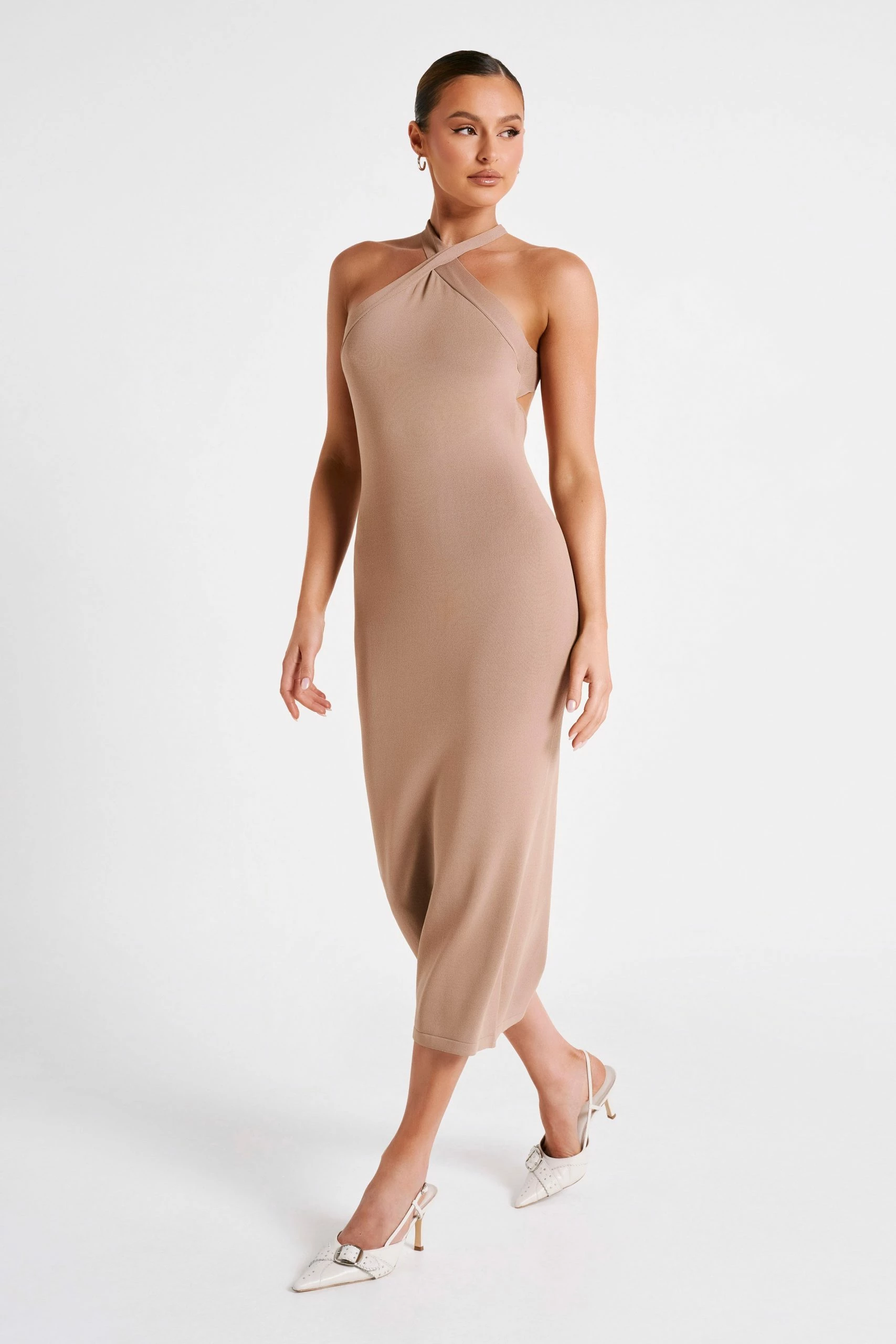 Sarai Halter Neck Knit Midi Dress - Wheat 6 Sarai Halter Neck Knit Midi Dress - Wheat - Image 4