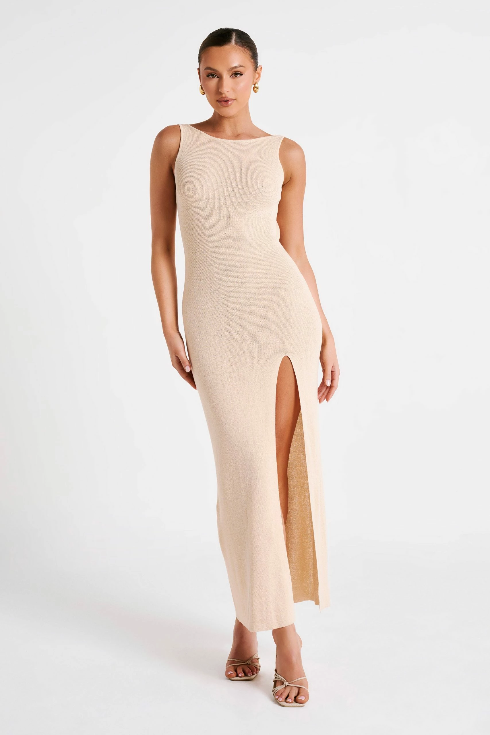 Maxine Sheer Knit Maxi Dress - Wheat 3 Maxine Sheer Knit Maxi Dress - Wheat