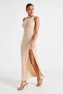 Maxine Sheer Knit Maxi Dress - Wheat 12 Maxine Sheer Knit Maxi Dress - Wheat -Meshki Shop MESHKI ECOM JULY23 KATIE DAY01 S16 065