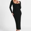 Zinnia Knit Maxi Dress With Split - Black