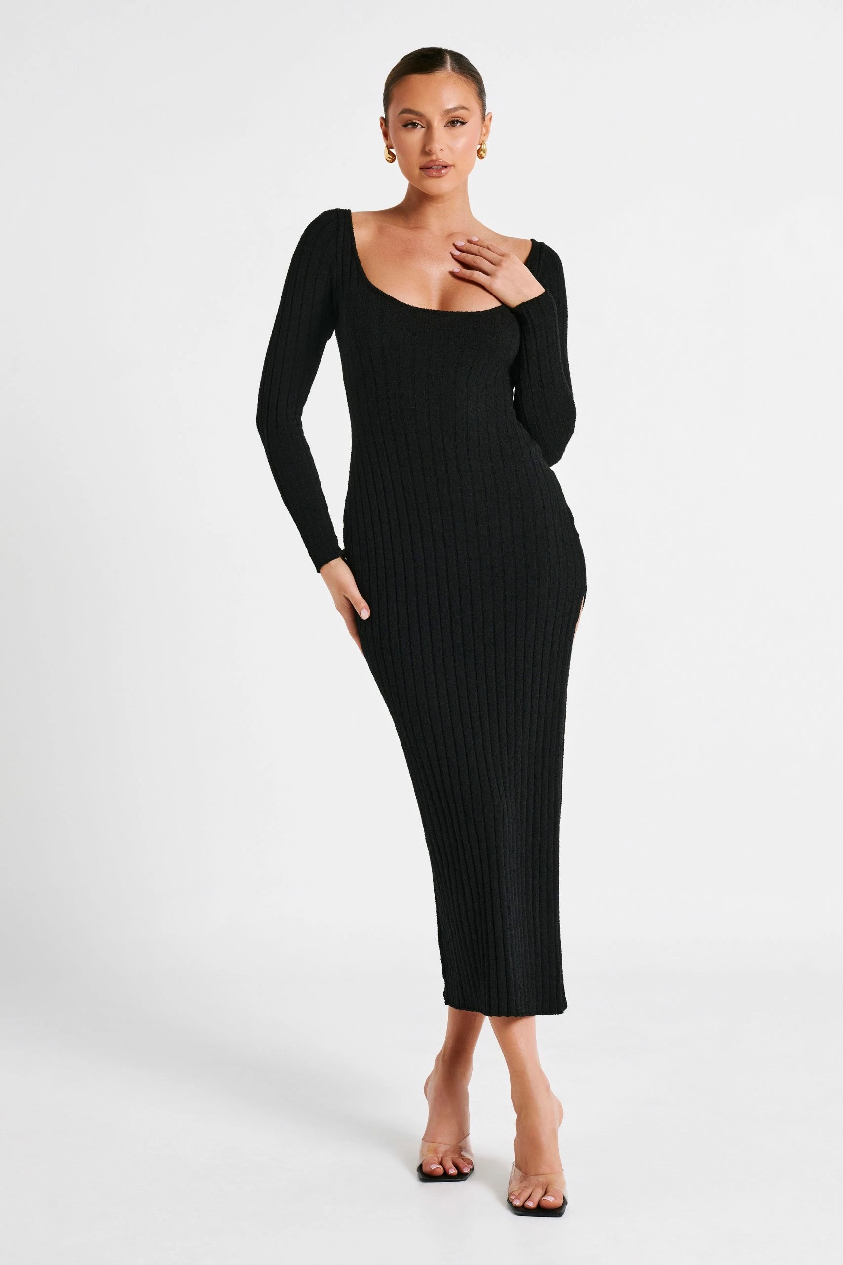 Zinnia Knit Maxi Dress With Split - Black 3 Zinnia Knit Maxi Dress With Split - Black