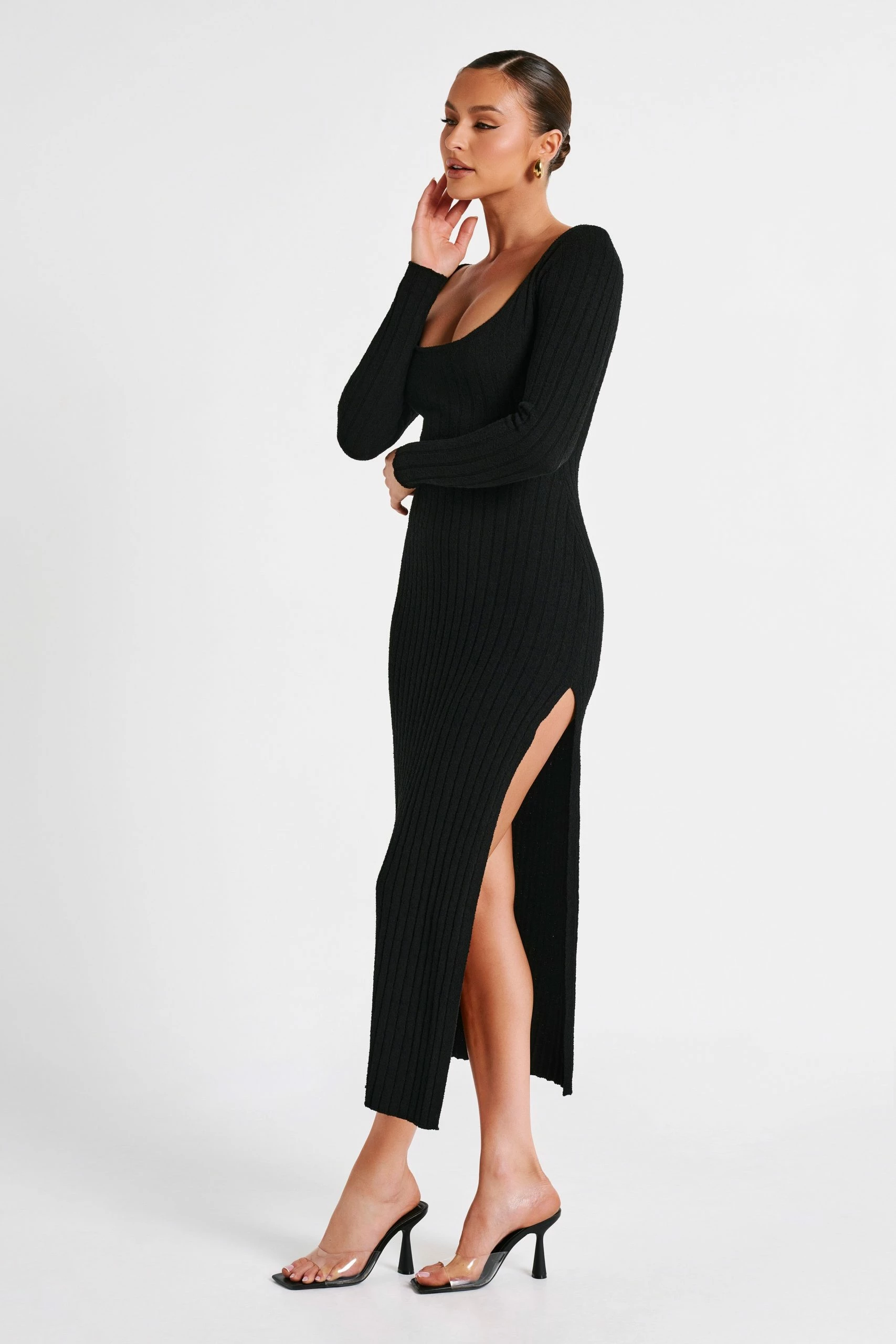 Zinnia Knit Maxi Dress With Split - Black 6 Zinnia Knit Maxi Dress With Split - Black - Image 4