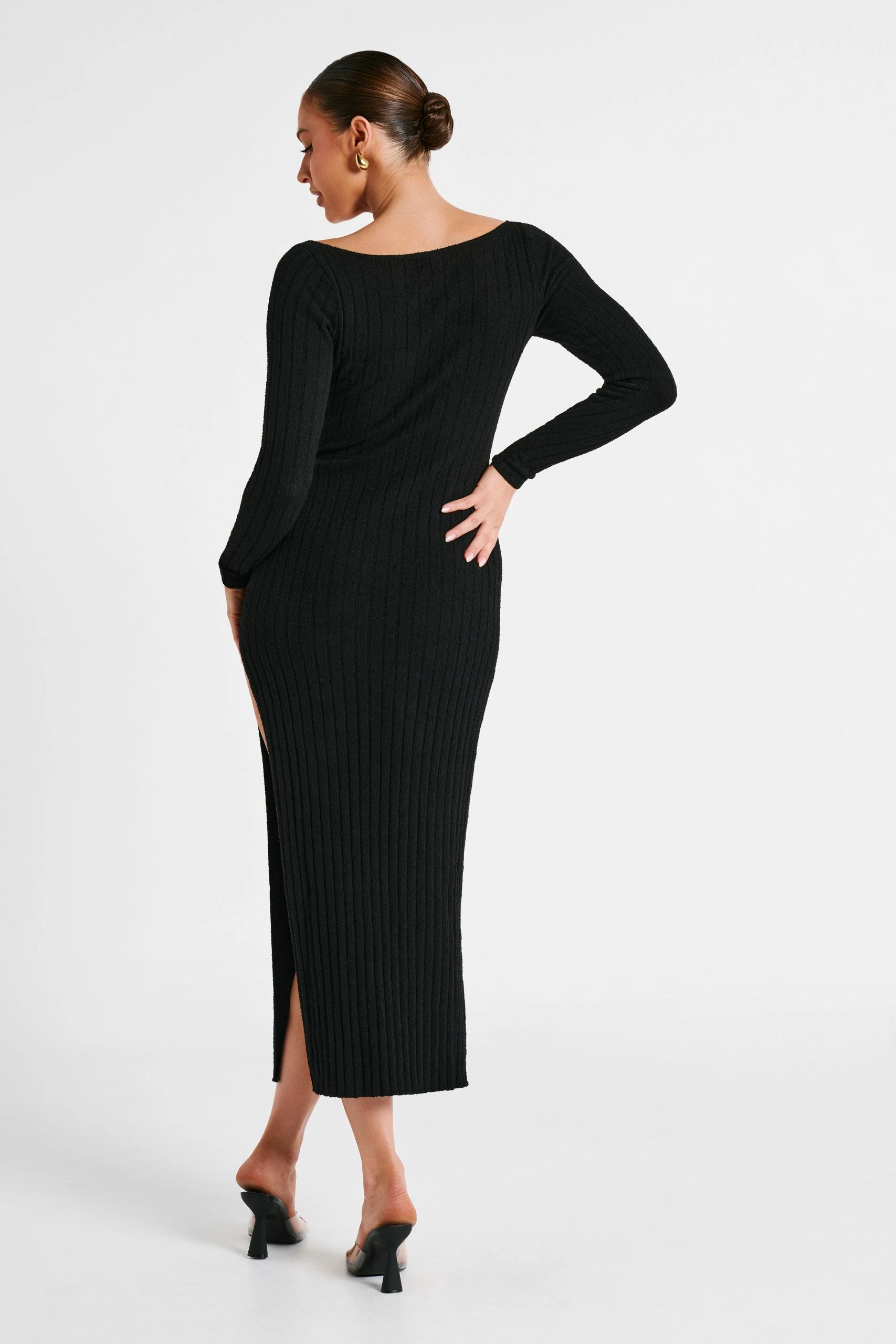 Zinnia Knit Maxi Dress With Split - Black 4 Zinnia Knit Maxi Dress With Split - Black - Image 2