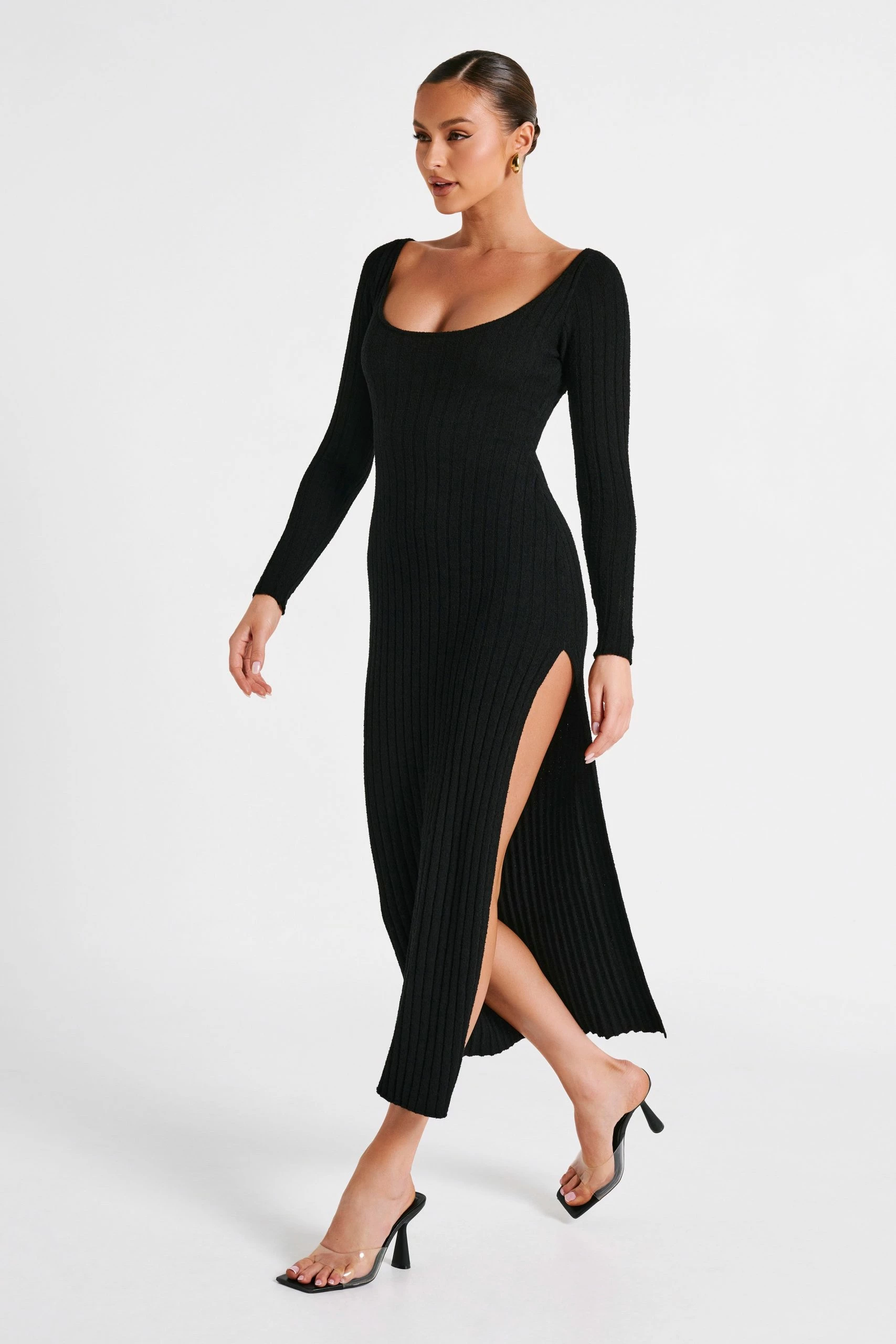Zinnia Knit Maxi Dress With Split - Black 7 Zinnia Knit Maxi Dress With Split - Black - Image 5