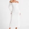 Emmeline Long Sleeve Rib Knit Midi Dress - White -Meshki Shop MESHKI ECOM JULY23 KATIE DAY01 S18 002
