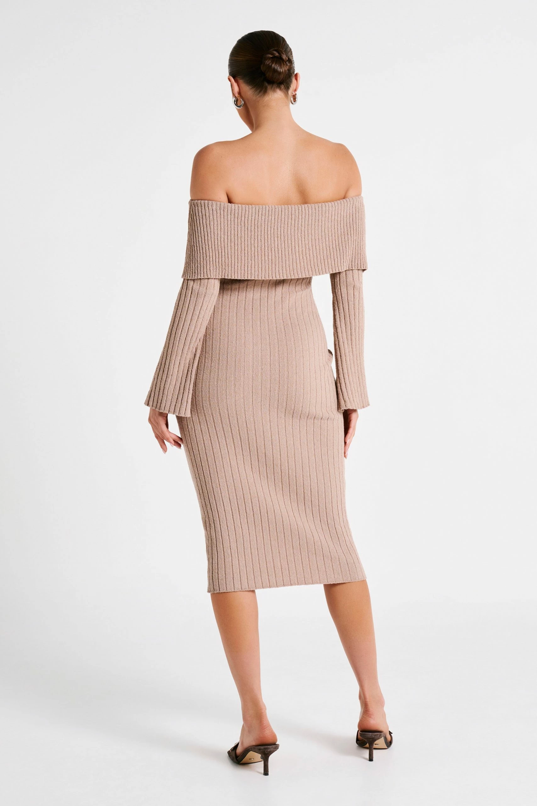 Stefania Off Shoulder Knit Dress - Taupe 4 Stefania Off Shoulder Knit Dress - Taupe - Image 2