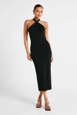 Sarai Halter Neck Knit Midi Dress - Black