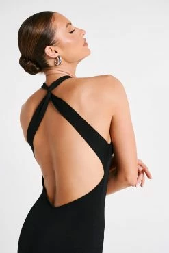 Sarai Halter Neck Knit Midi Dress - Black -Meshki Shop MESHKI ECOM JULY23 KATIE DAY01 S20 036