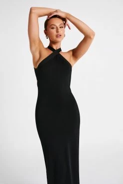 Sarai Halter Neck Knit Midi Dress - Black -Meshki Shop MESHKI ECOM JULY23 KATIE DAY01 S20 038