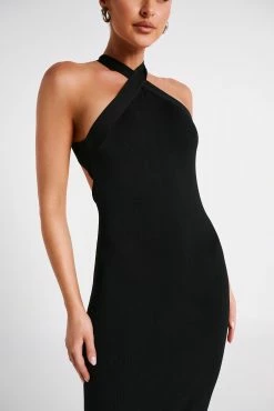 Sarai Halter Neck Knit Midi Dress - Black -Meshki Shop MESHKI ECOM JULY23 KATIE DAY01 S20 047