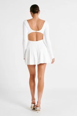 Renee Recycled Nylon Long Sleeve Mini Dress - White -Meshki Shop MESHKI ECOM JULY23 KATIE DAY01 S22 029
