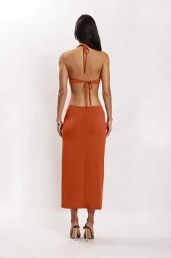Natalie Halter Neck Cut Out Midi Dress - Burnt Orange -Meshki Shop Mehskiecom02.0315962
