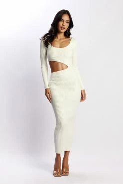 Gaia Cut Out Asymmetric Knitted Midi Dress - White -Meshki Shop MeshkiEcom02.05.2219602