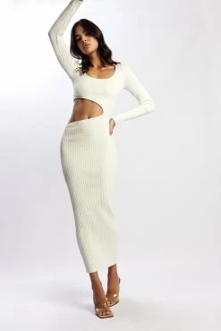 Gaia Cut Out Asymmetric Knitted Midi Dress - White -Meshki Shop MeshkiEcom02.05.2219614