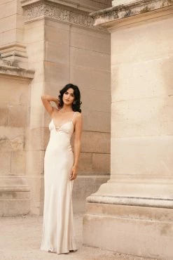 Cora Tie Back Maxi Slip Dress - Champagne -Meshki Shop MeshkiParis32