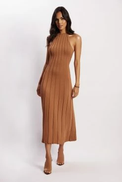 Adrienne Halter Neck Midi Dress - Tan -Meshki Shop Meshkiecom08.0317722