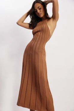 Adrienne Halter Neck Midi Dress - Tan -Meshki Shop Meshkiecom08.0317735