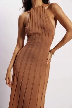Adrienne Halter Neck Midi Dress - Tan -Meshki Shop Meshkiecom08.0317745