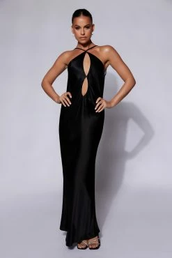 Lucia Satin Cut Out Maxi Dress - Black -Meshki Shop Meshkiecom08.0629591