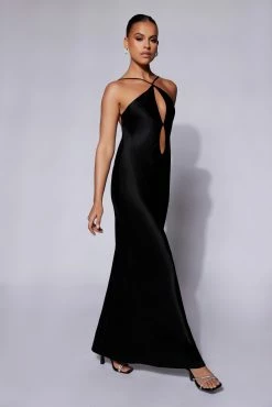 Lucia Satin Cut Out Maxi Dress - Black -Meshki Shop Meshkiecom08.0629623