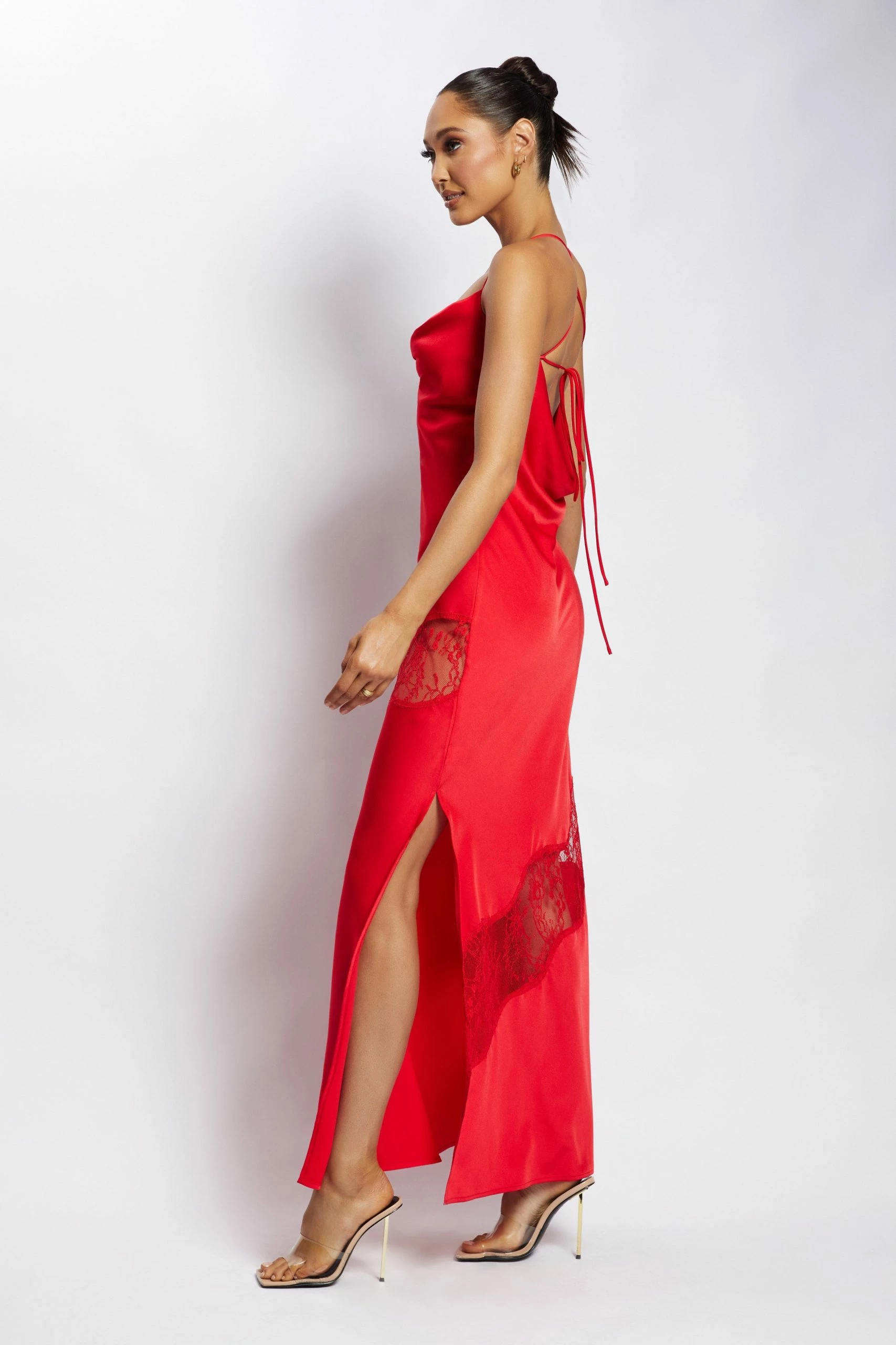 Chandra Lace Detail Satin Maxi Dress - Red 12 Chandra Lace Detail Satin Maxi Dress - Red - Image 10