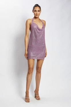 Meilani Low Back Diamante Mesh Mini Dress - Pink -Meshki Shop Meshkiecom14Dec1245