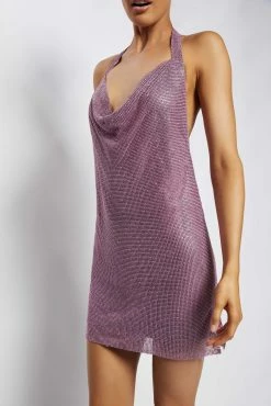 Meilani Low Back Diamante Mesh Mini Dress - Pink -Meshki Shop Meshkiecom14Dec1277