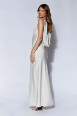 Nadia Maxi Satin Dress With Back Cowl - Silver -Meshki Shop Meshkiecom20.0643577