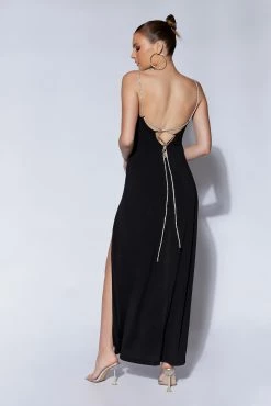 Dionne Criss Cross Diamante Maxi Dress - Black