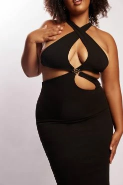 Briana Cut Out Midi Dress - Black -Meshki Shop Meshkiecom23.036626