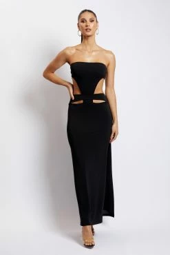 Marissa Strapless Maxi Dress With Waist Tie - Black -Meshki Shop Meshkiecom23.110538