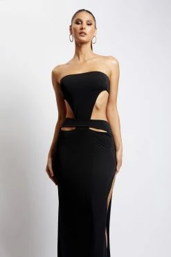 Marissa Strapless Maxi Dress With Waist Tie - Black -Meshki Shop Meshkiecom23.110568