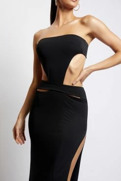Marissa Strapless Maxi Dress With Waist Tie - Black -Meshki Shop Meshkiecom23.110574