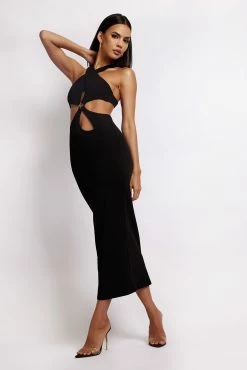 Briana Cut Out Midi Dress - Black