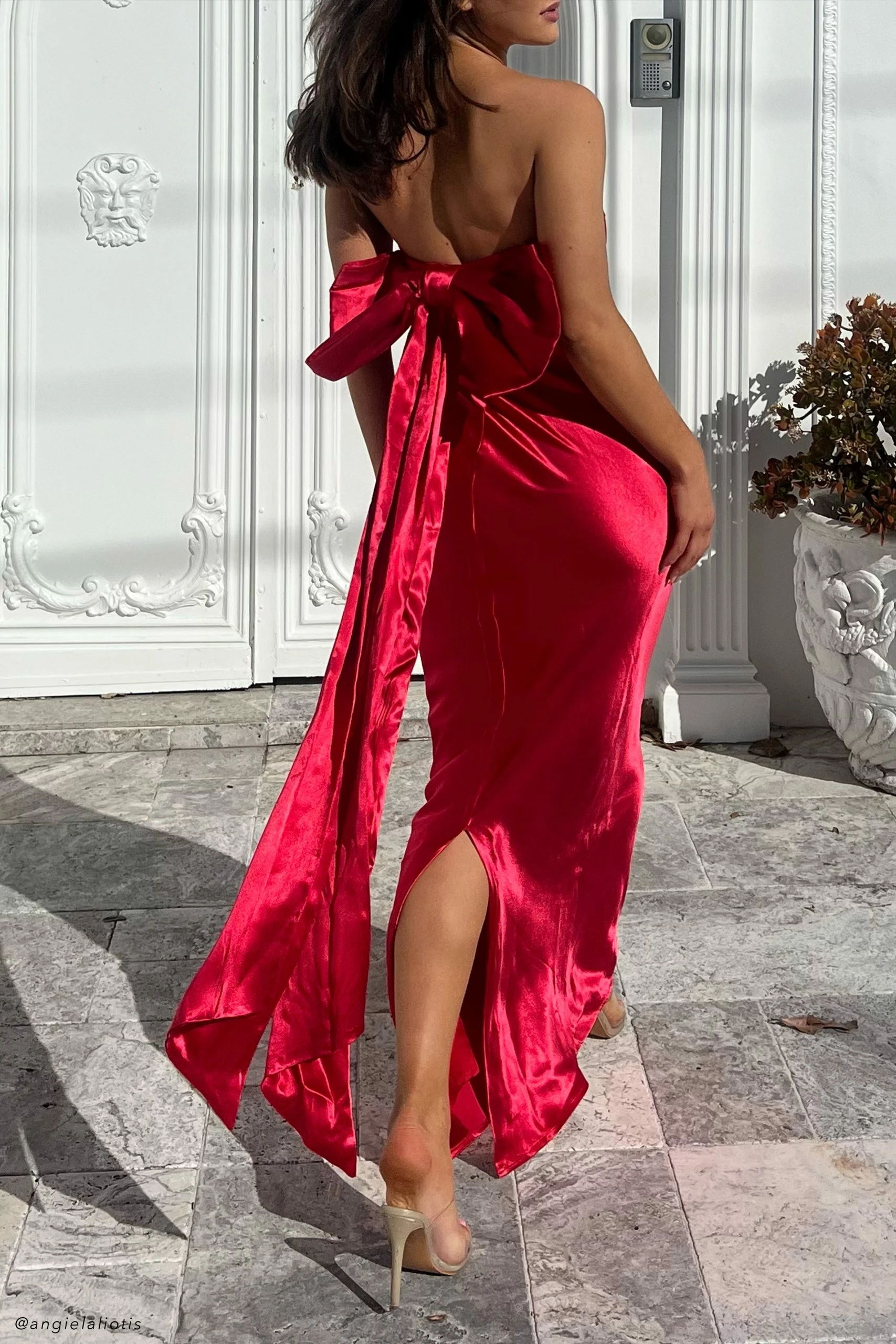 Rochelle Bow Back Satin Maxi Dress - Red 3 Rochelle Bow Back Satin Maxi Dress - Red