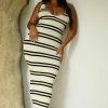 Henrietta Stripe Knit Maxi Dress - Black/White -Meshki Shop edit6